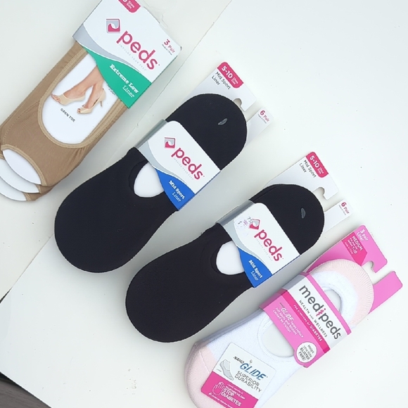 NWT Peds Women's No Show Socks  Black, White, Tan  No Show Peep Toe Peds - Picture 1 of 12